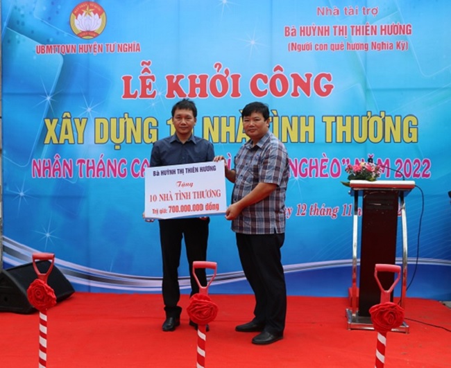 To build 10 gratitude houses for the poor in Tu Nghia district